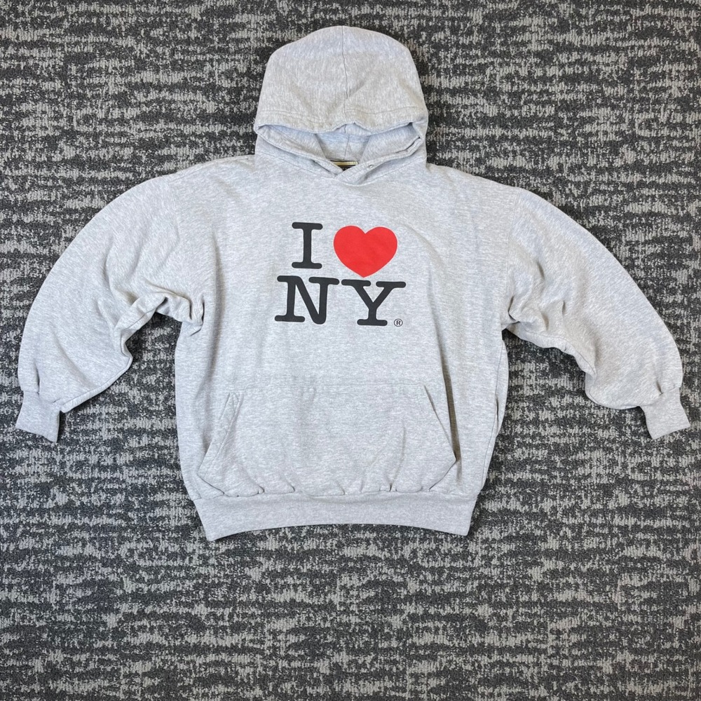 Authentic Life Apparel Hoodie XL Gray I Love NY Graphic Souvenir Sweatshirt